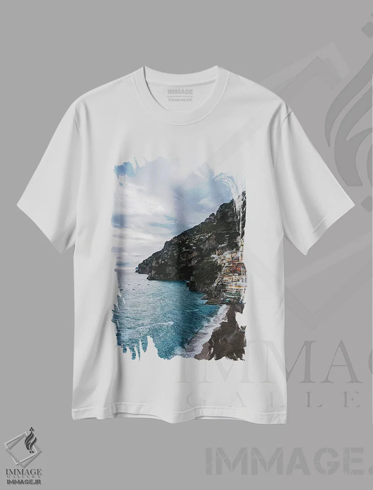 تیشرت سفید طرح دار پوزیتانوی طوفانی سه، مدیوم اثر بثانی یانگ | فروشگاه ایماژ