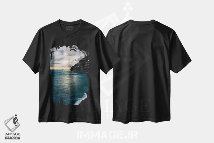 تیشرت مشکی طرح دار پوزیتانوی طوفانی هفت، مدیوم اثر بثانی یانگ | فروشگاه ایماژ