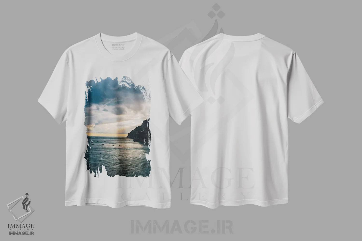 تیشرت سفید طرح دار پوزیتانوی طوفانی هشت، مدیوم اثر بثانی یانگ | فروشگاه ایماژ