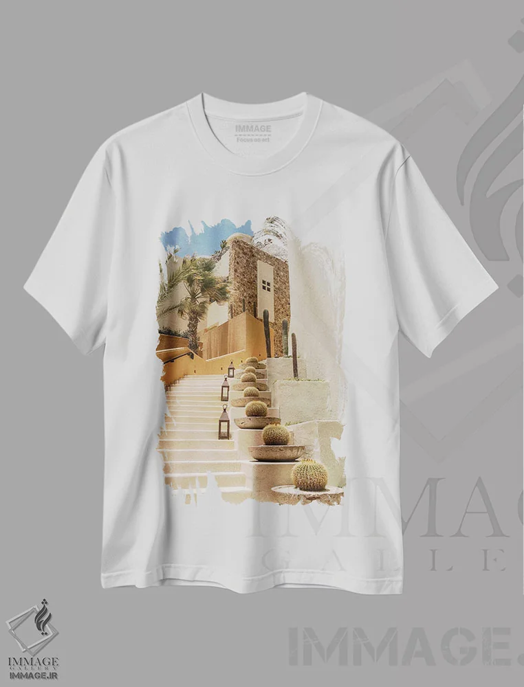 تیشرت سفید طرح دار معماری کبو سه، مدیوم اثر بثانی یانگ | immage.ir