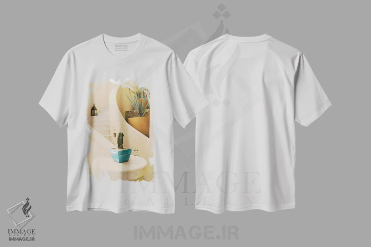 تیشرت سفید طرح دار معماری کبو دو، مدیوم اثر بثانی یانگ | فروشگاه ایماژ