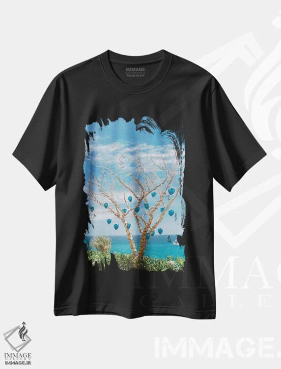 تیشرت مشکی طرح دار قلب های شیشه ای کبو، مدیوم اثر بثانی یانگ | فروشگاه ایماژ