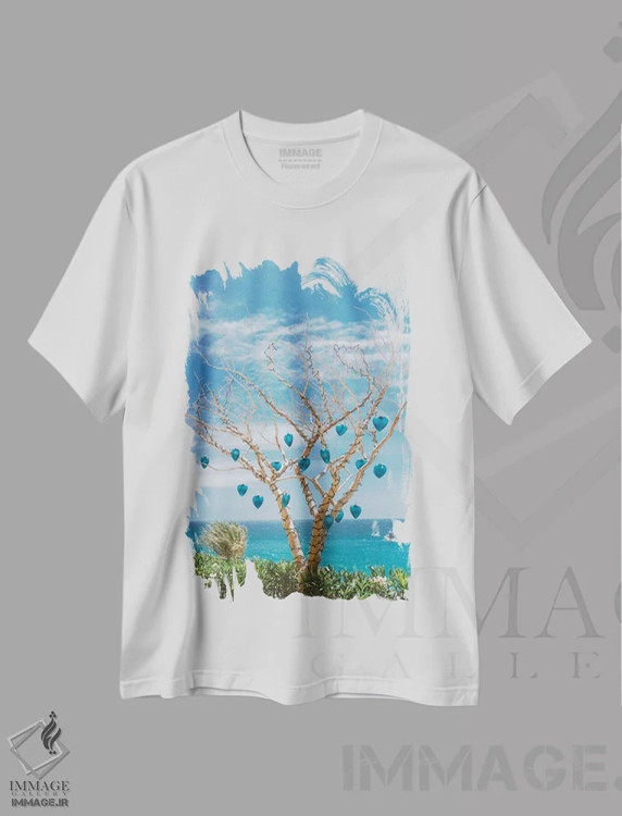 تیشرت سفید طرح دار قلب های شیشه ای کبو، مدیوم اثر بثانی یانگ | immage.ir