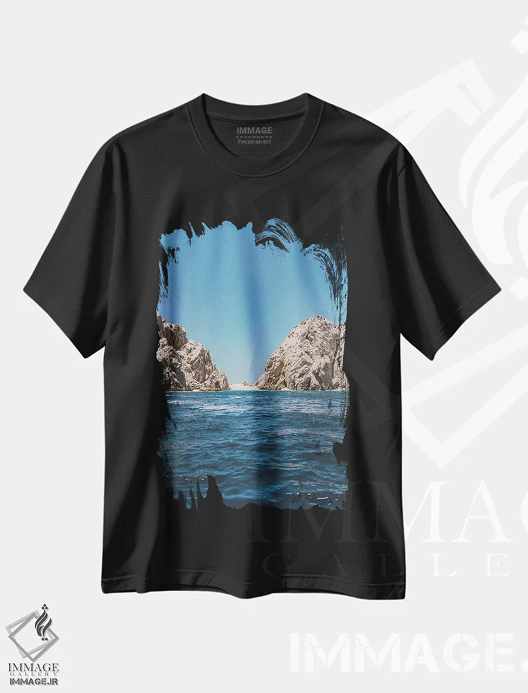 تیشرت مشکی طرح دار ساحل عاشقان، مدیوم اثر بثانی یانگ | فروشگاه ایماژ