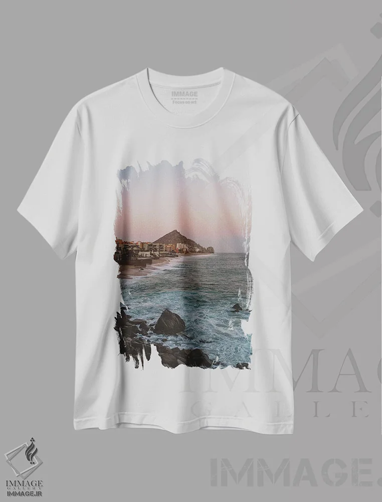 تیشرت سفید طرح دار غروب خورشید کبو، مدیوم اثر بثانی یانگ | فروشگاه ایماژ