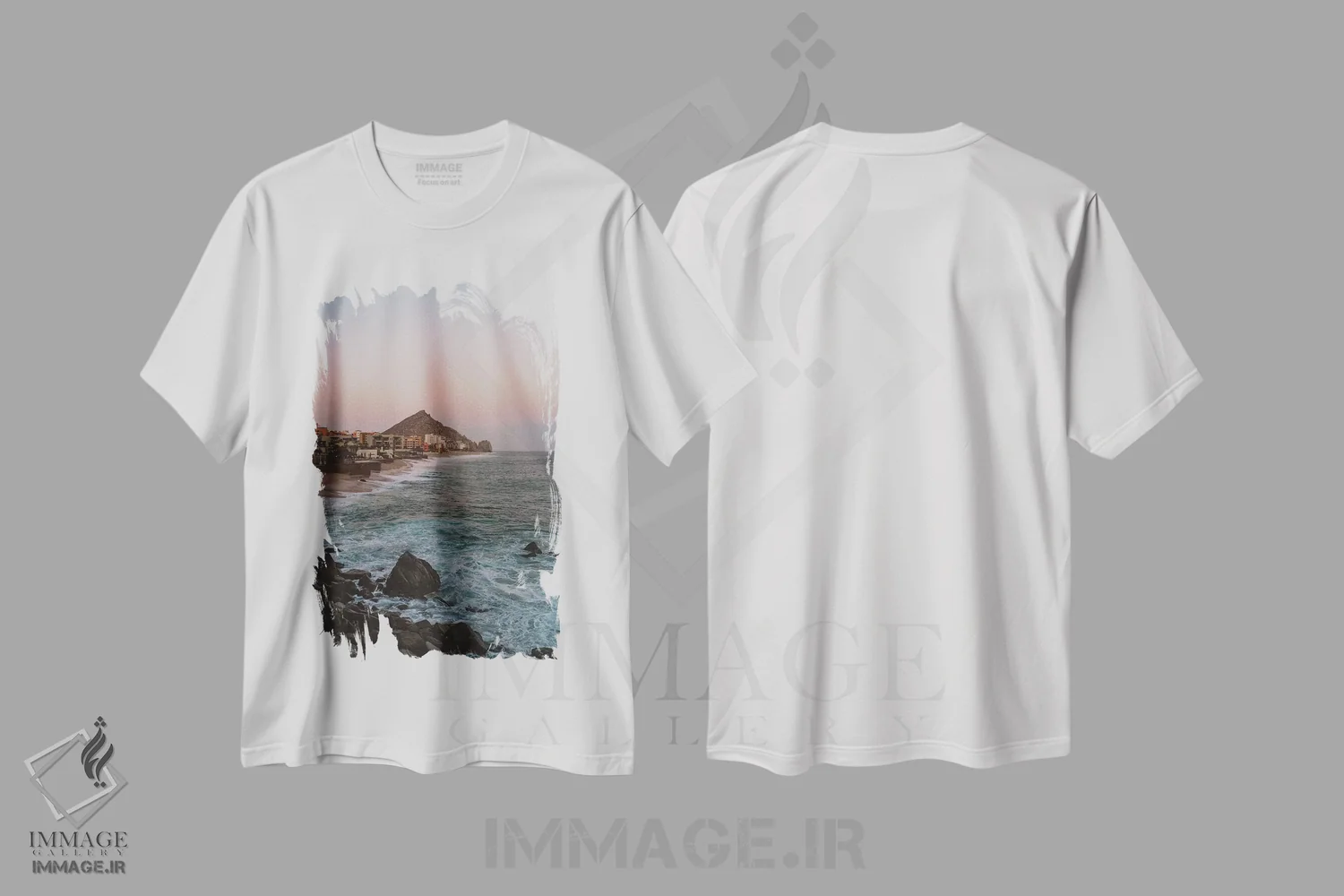 تیشرت سفید طرح دار غروب خورشید کبو، مدیوم اثر بثانی یانگ | فروشگاه ایماژ