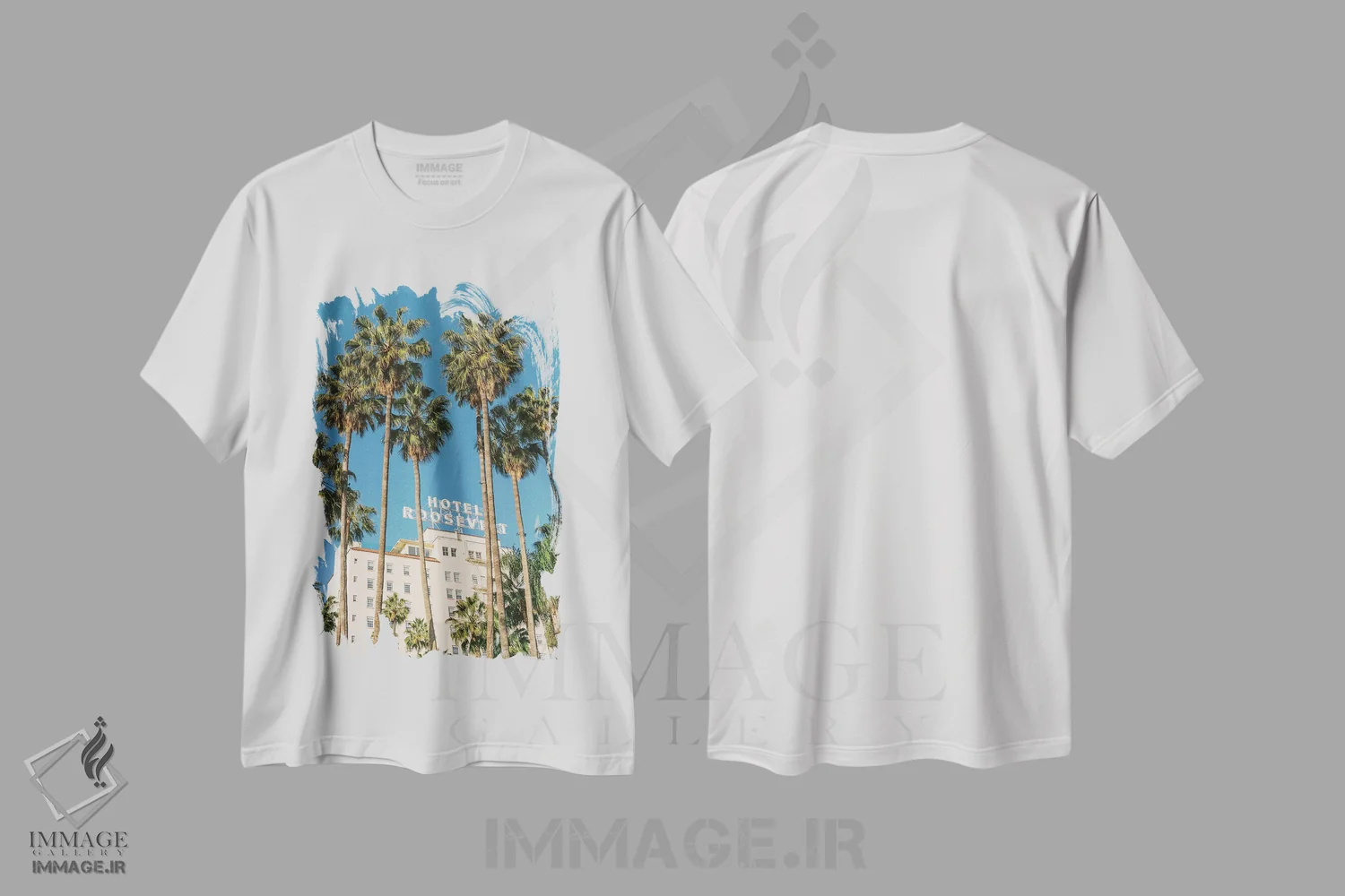 تیشرت سفید طرح دار هتل هالیوود، مدیوم اثر بثانی یانگ | فروشگاه ایماژ