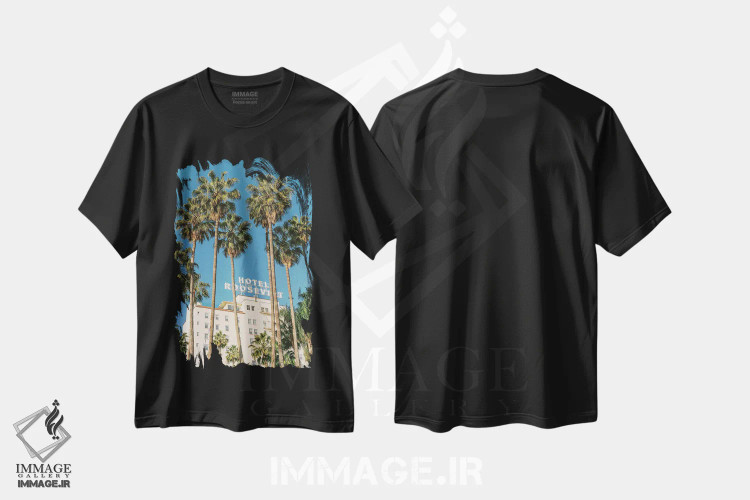 تیشرت مشکی طرح دار هتل هالیوود، مدیوم اثر بثانی یانگ | immage.ir