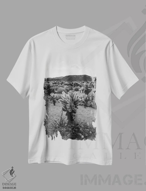 تیشرت سفید طرح دار باغ کاکتوس چولا پنج، عکاسی سیاه و سفید اثر بثانی یانگ | immage.ir