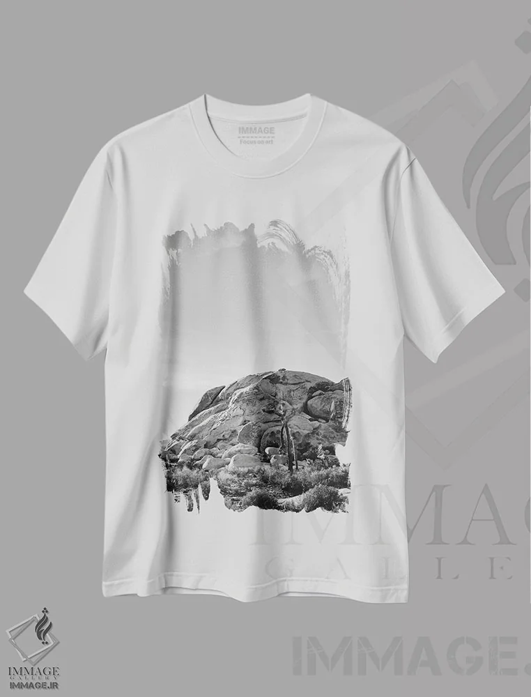 تیشرت سفید طرح دار پارک ملی جاشوا تری پانزده، عکاسی سیاه و سفید اثر بثانی یانگ | immage.ir