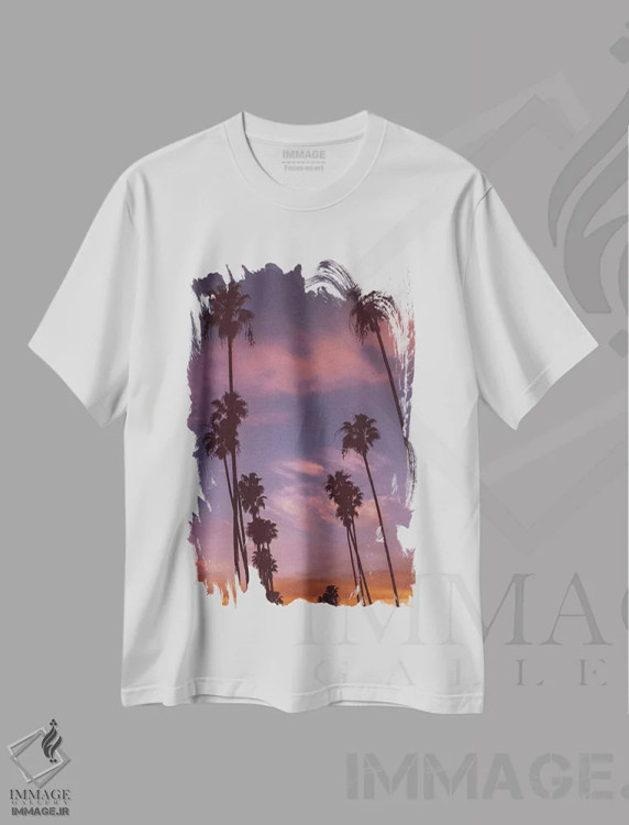 تیشرت سفید طرح دار غروب لس آنجلس، مدیوم اثر بثانی یانگ | فروشگاه ایماژ