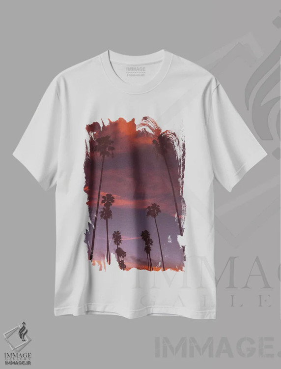 تیشرت سفید طرح دار غروب لس آنجلس سوم، مدیوم اثر بثانی یانگ | immage.ir