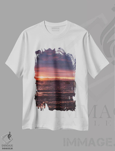 تیشرت سفید طرح دار غروب دریاچه تاهو، مدیوم اثر بثانی یانگ | فروشگاه ایماژ