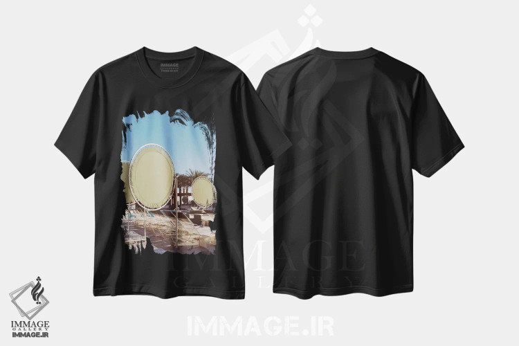 تیشرت مشکی طرح دار روز استخر پالم اسپرینگز هشتم، مدیوم اثر بثانی یانگ | فروشگاه ایماژ