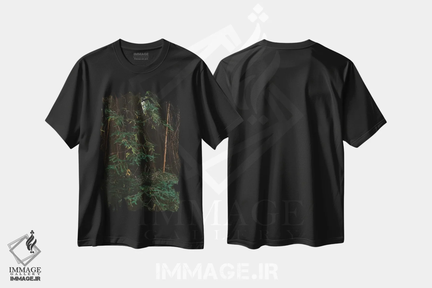 تیشرت مشکی طرح دار جنگل سرخ چوب سوم، مدیوم اثر بثانی یانگ | فروشگاه ایماژ