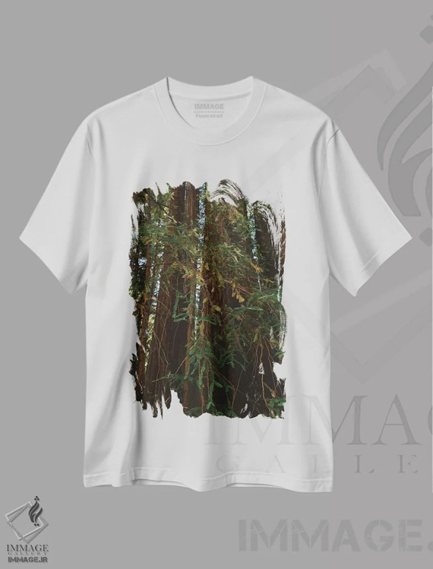 تیشرت سفید طرح دار جنگل سرخ چوب پنجم، مدیوم اثر بثانی یانگ | فروشگاه ایماژ