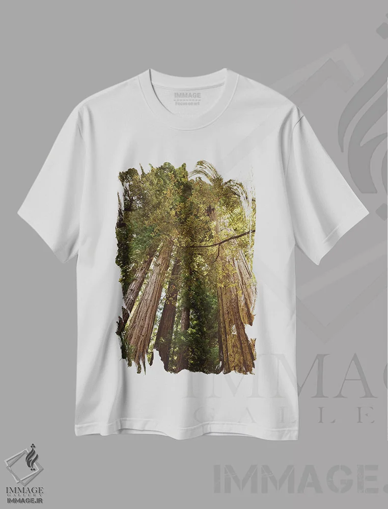 تیشرت سفید طرح دار جنگل سرخ چوب، مدیوم اثر بثانی یانگ | immage.ir