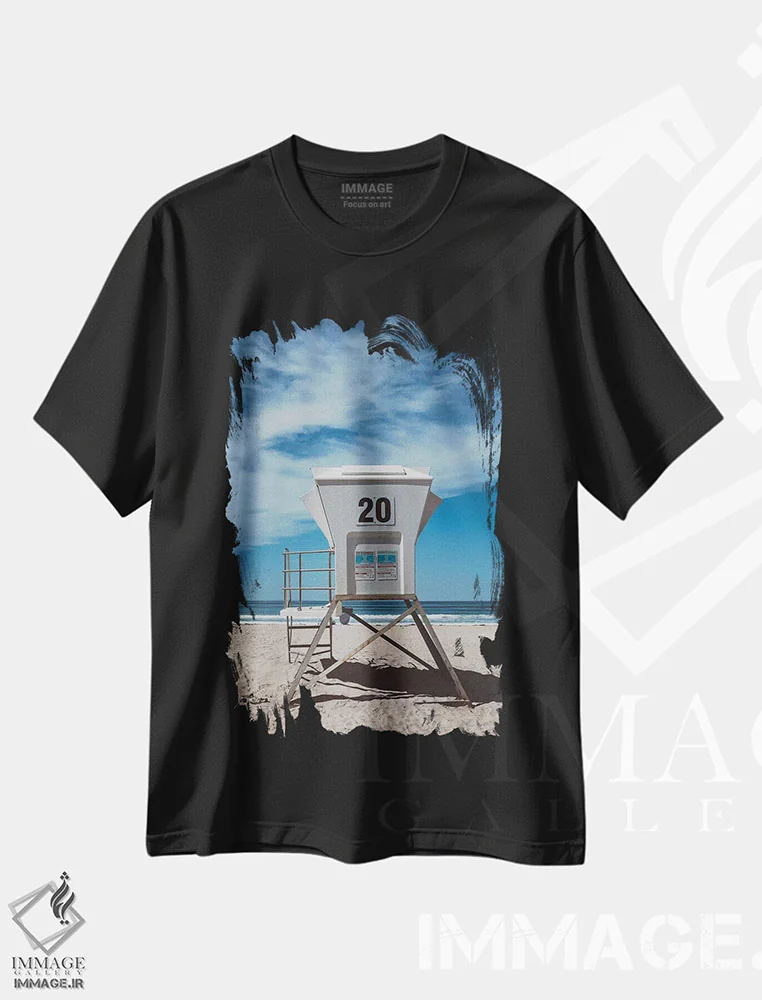 تیشرت مشکی طرح دار روز ساحل کالیفرنیا، مدیوم اثر بثانی یانگ | فروشگاه ایماژ