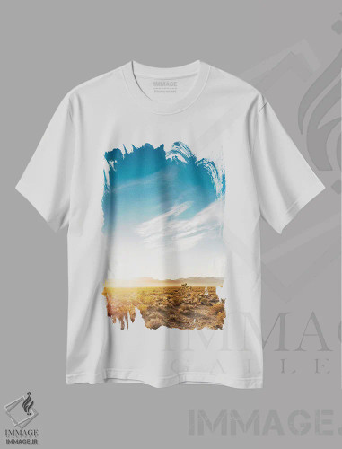 تیشرت سفید طرح دار طلوع بیابان نوادا، مدیوم اثر بثانی یانگ | فروشگاه ایماژ