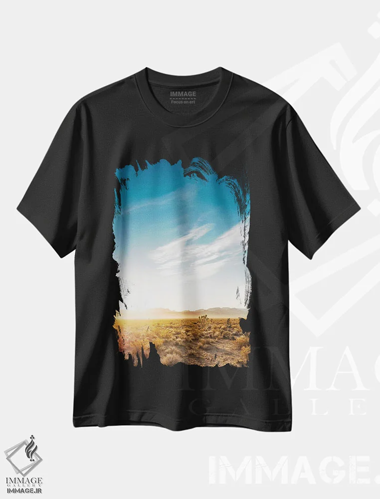 تیشرت مشکی طرح دار طلوع بیابان نوادا، مدیوم اثر بثانی یانگ | immage.ir