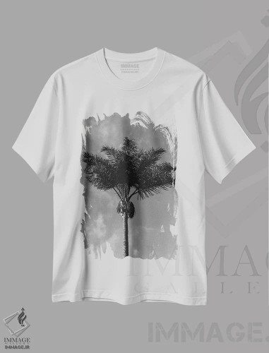 تیشرت سفید طرح دار نخل سیاه و سفید، عکاسی سیاه و سفید اثر بثانی یانگ | فروشگاه ایماژ