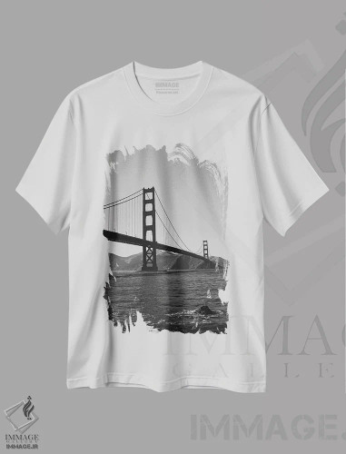 تیشرت سفید طرح دار پل گلدن گیت، عکاسی سیاه و سفید اثر بثانی یانگ | فروشگاه ایماژ