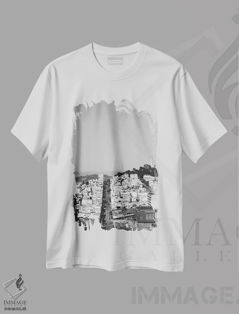 تیشرت سفید طرح دار سان فرانسیسکو هفدهم، عکاسی سیاه و سفید اثر بثانی یانگ | فروشگاه ایماژ