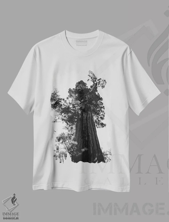 تیشرت سفید طرح دار پارک ملی سکویا نهم، عکاسی سیاه و سفید اثر بثانی یانگ | فروشگاه ایماژ