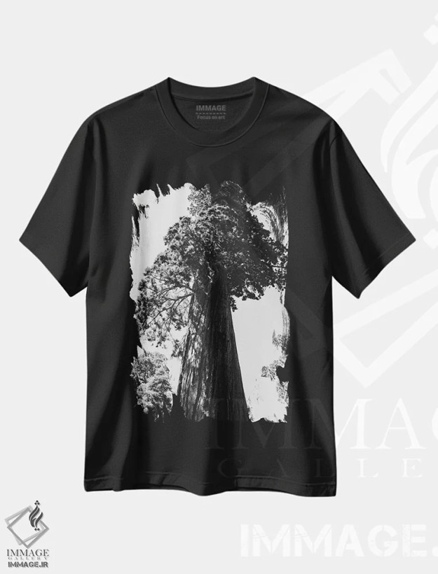 تیشرت مشکی طرح دار پارک ملی سکویا ششم، عکاسی سیاه و سفید اثر بثانی یانگ | فروشگاه ایماژ