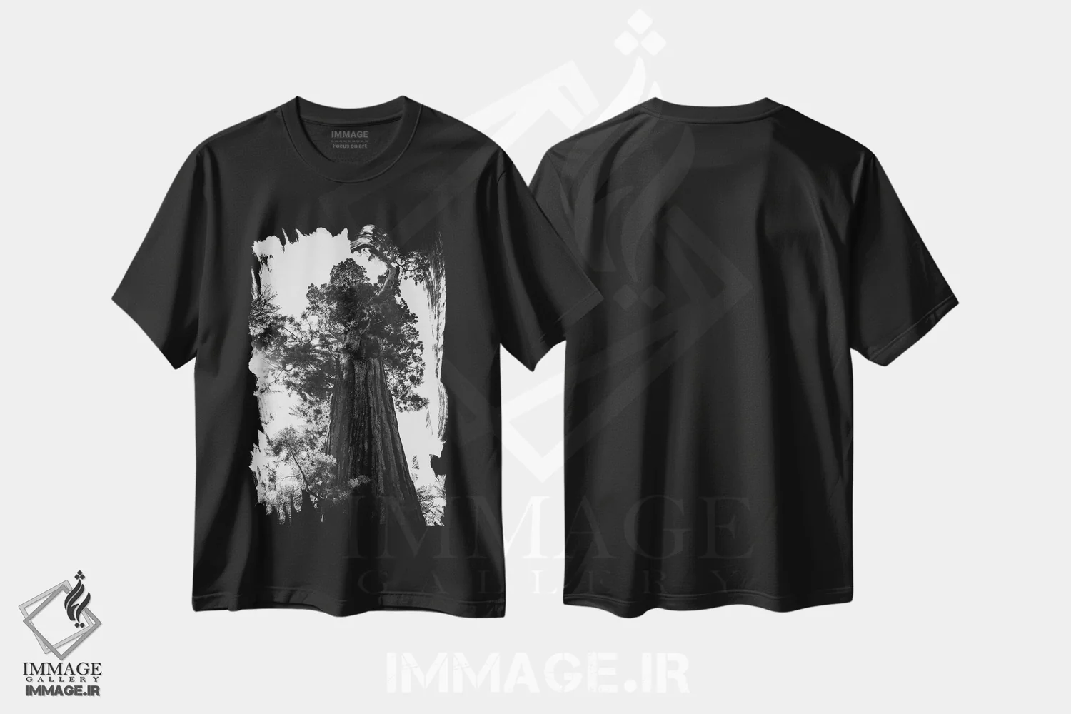 تیشرت مشکی طرح دار پارک ملی سکویا نهم، عکاسی سیاه و سفید اثر بثانی یانگ | immage.ir