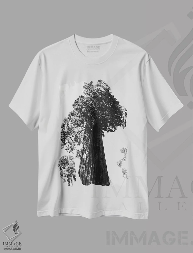 تیشرت سفید طرح دار پارک ملی سکویا ششم، عکاسی سیاه و سفید اثر بثانی یانگ | immage.ir