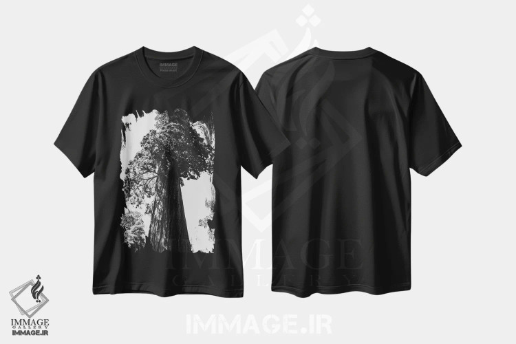 تیشرت مشکی طرح دار پارک ملی سکویا ششم، عکاسی سیاه و سفید اثر بثانی یانگ | فروشگاه ایماژ