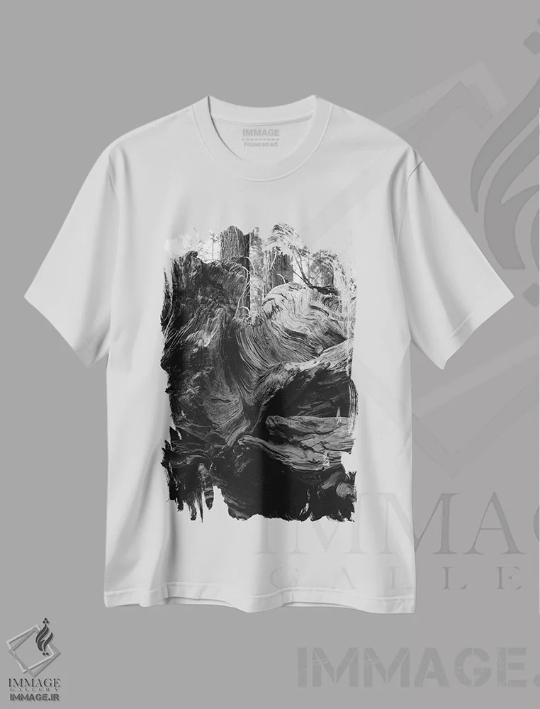 تیشرت سفید طرح دار پارک ملی سکویا سیزدهم، عکاسی سیاه و سفید اثر بثانی یانگ | immage.ir