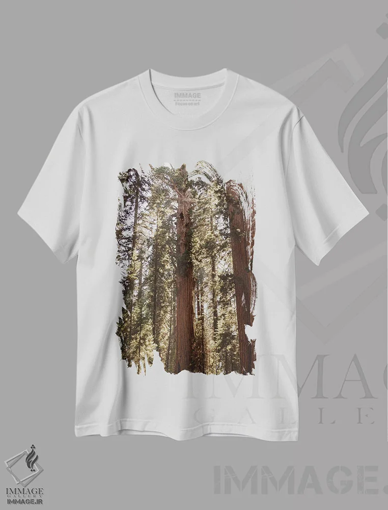 تیشرت سفید طرح دار پارک ملی سکویا چهاردهم، مدیوم اثر بثانی یانگ | فروشگاه ایماژ