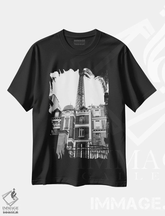 تیشرت مشکی طرح دار پاریس تاریک هفتم، عکاسی سیاه و سفید اثر بثانی یانگ | فروشگاه ایماژ