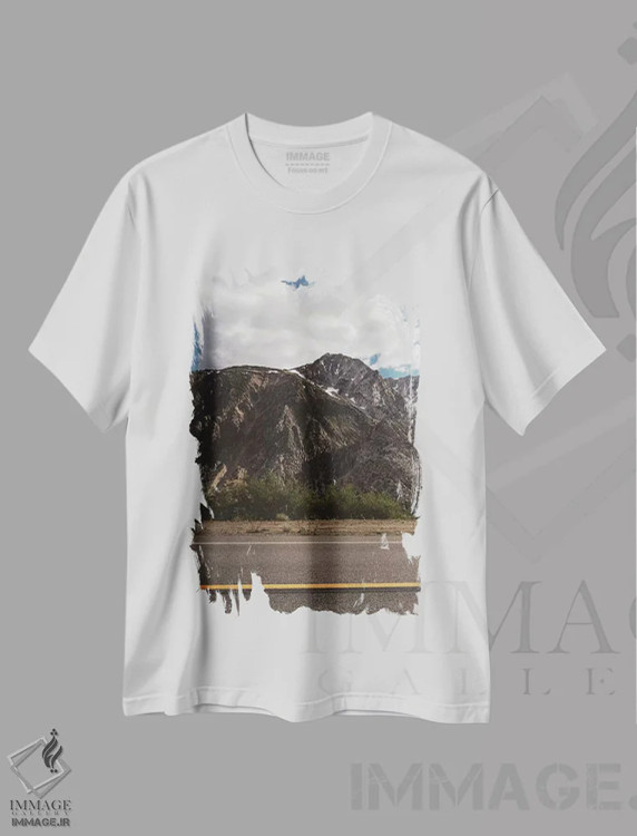 تیشرت سفید طرح دار جاده های یوسیمیتی دوم، مدیوم اثر بثانی یانگ | فروشگاه ایماژ