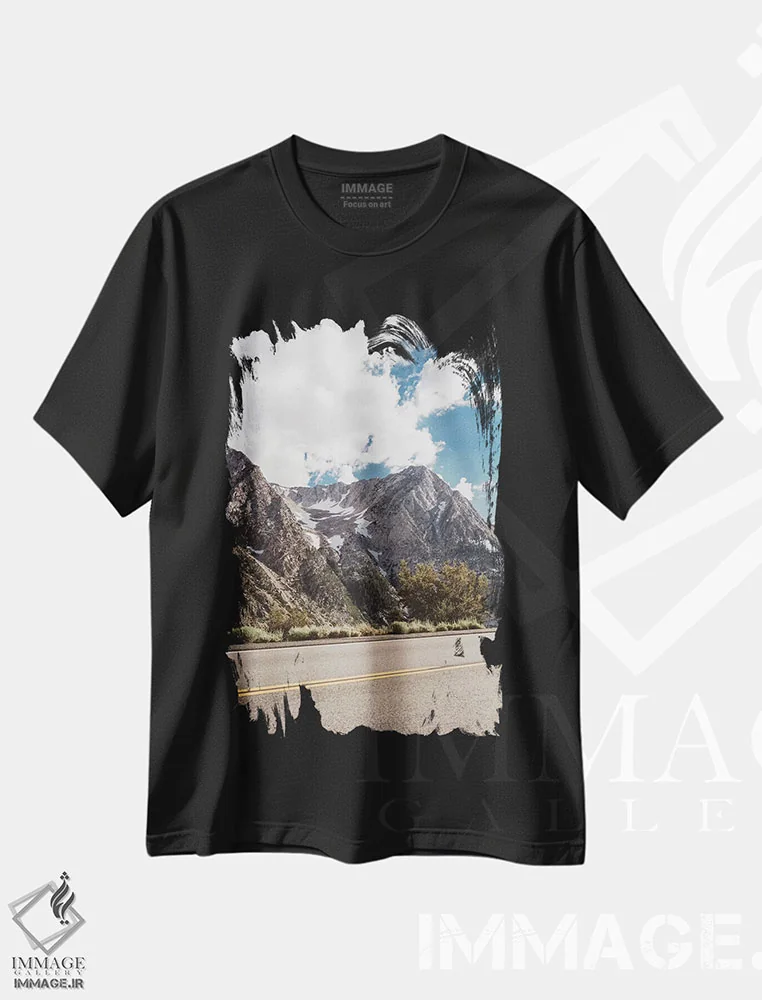 تیشرت مشکی طرح دار جاده های یوسیمیتی سوم، مدیوم اثر بثانی یانگ | فروشگاه ایماژ
