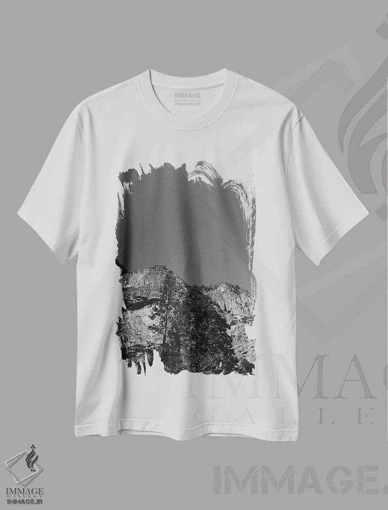 تیشرت سفید طرح دار ماه یوسیمیتی سوم، عکاسی سیاه و سفید اثر بثانی یانگ | فروشگاه ایماژ