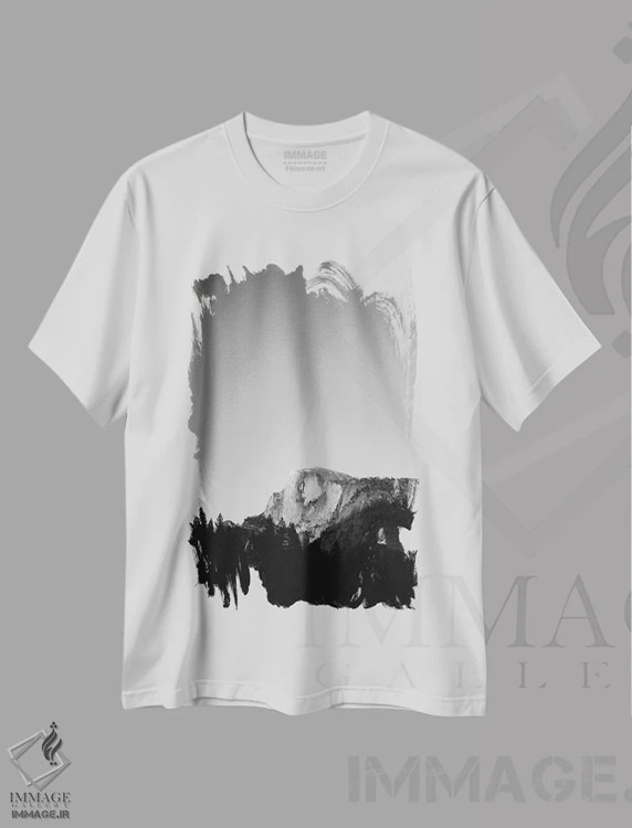 تیشرت سفید طرح دار پارک ملی یوسیمیتی نهم، عکاسی سیاه و سفید اثر بثانی یانگ | immage.ir