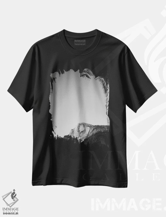 تیشرت مشکی طرح دار پارک ملی یوسیمیتی نهم، عکاسی سیاه و سفید اثر بثانی یانگ | فروشگاه ایماژ