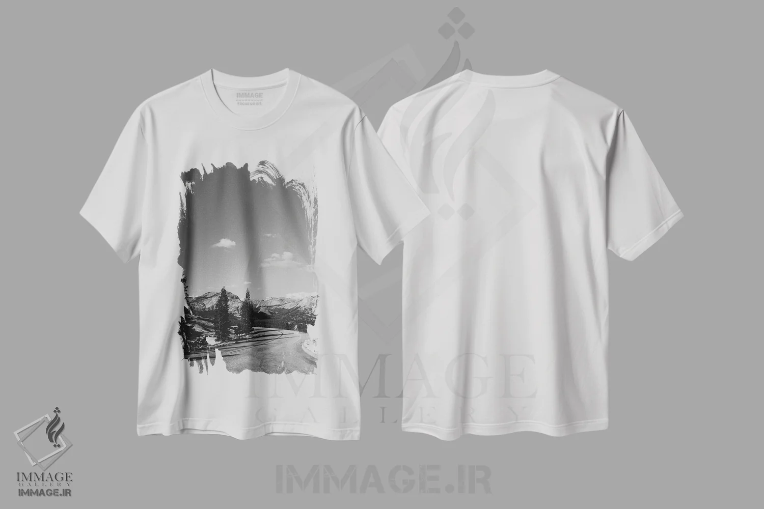 تیشرت سفید طرح دار سفر جاده ای یوسیمیتی، عکاسی سیاه و سفید اثر بثانی یانگ | فروشگاه ایماژ
