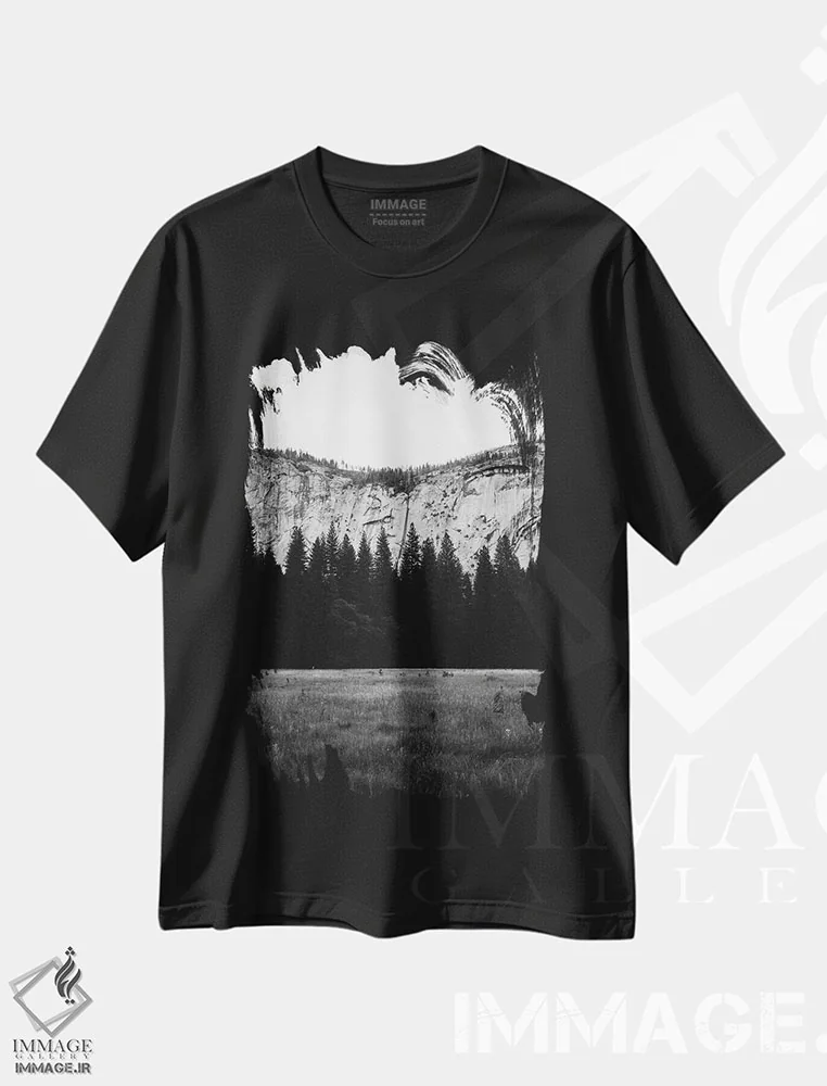 تیشرت مشکی طرح دار دره یوسیمیتی چهارم، عکاسی سیاه و سفید اثر بثانی یانگ | immage.ir