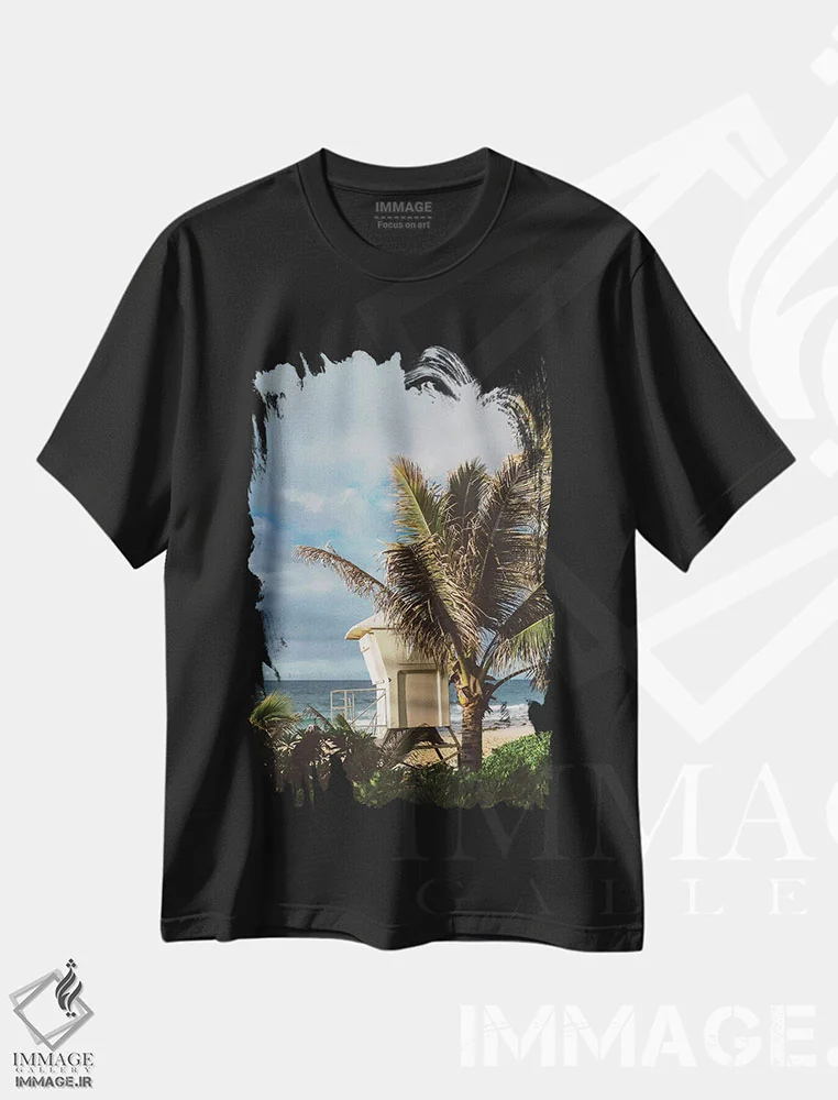 تیشرت مشکی طرح دار برج نجات غریق هاوایی، مدیوم اثر بثانی یانگ | فروشگاه ایماژ