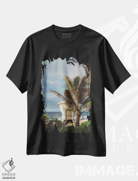 تیشرت مشکی طرح دار برج نجات غریق هاوایی، مدیوم اثر بثانی یانگ | فروشگاه ایماژ