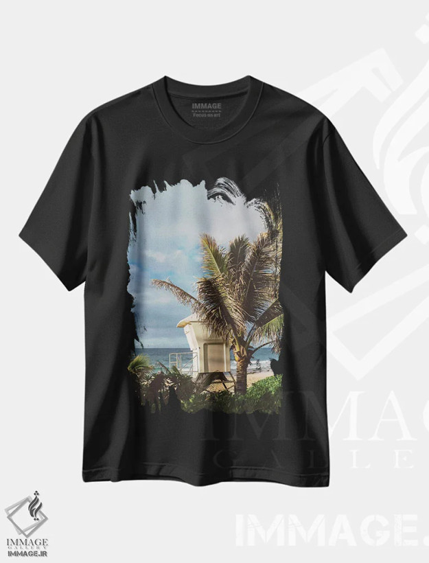 تیشرت مشکی طرح دار برج نجات غریق هاوایی، مدیوم اثر بثانی یانگ | فروشگاه ایماژ