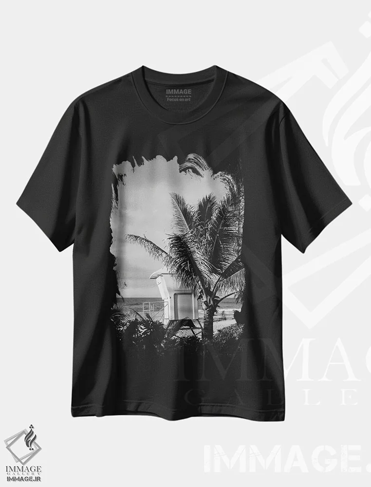 تیشرت مشکی طرح دار برج نجات غریق هاوایی دوم، عکاسی سیاه و سفید اثر بثانی یانگ | immage.ir