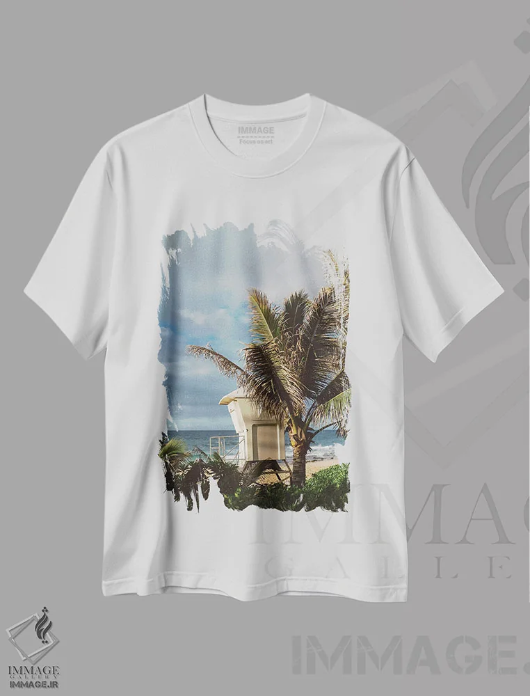 تیشرت سفید طرح دار برج نجات غریق هاوایی، مدیوم اثر بثانی یانگ | immage.ir