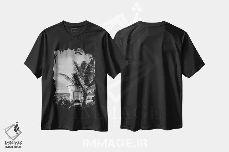 تیشرت مشکی طرح دار برج نجات غریق هاوایی دوم، عکاسی سیاه و سفید اثر بثانی یانگ | immage.ir