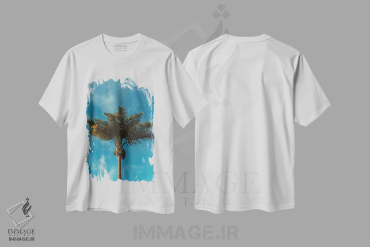 تیشرت سفید طرح دار درخت نخل، مدیوم اثر بثانی یانگ | immage.ir
