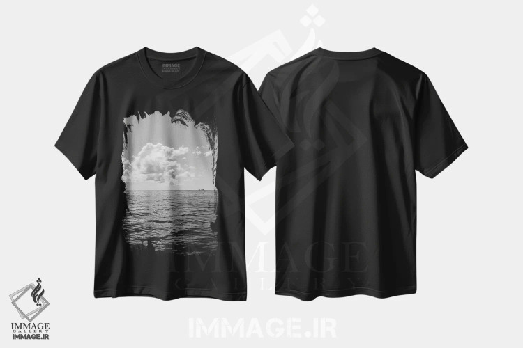 تیشرت مشکی طرح دار نمای اقیانوس سیاه و سفید ۲، عکاسی سیاه و سفید اثر بثانی یانگ | immage.ir
